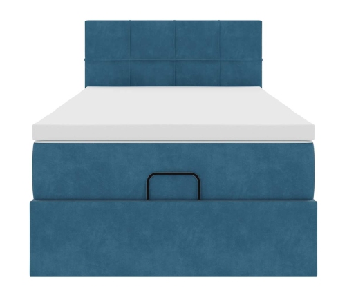 Cama otomana con colchón y LED terciopelo azul oscuro 80x200 cm