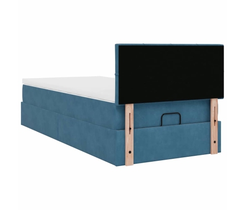 Cama otomana con colchón y LED terciopelo azul oscuro 80x200 cm