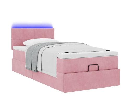 Cama otomana con colchón y LED terciopelo rosa 80x200 cm