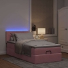 Cama otomana con colchón y LED terciopelo rosa 80x200 cm