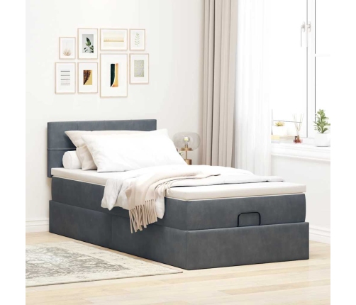 Estructura cama otomana colchón terciopelo gris oscuro 90x190cm