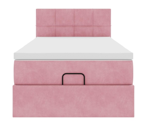 Estructura cama otomana con colchón terciopelo rosa 90x190cm