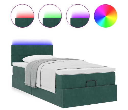 Estructura de cama otomana con colchón terciopelo verde oscuro