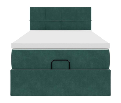 Estructura de cama otomana con colchón terciopelo verde oscuro
