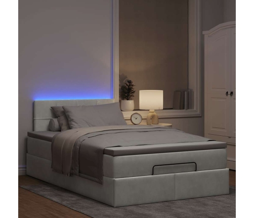 Cama otomana con colchón y LED terciopelo gris claro 120x190 cm