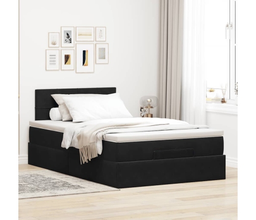 Cama otomana con colchón y LED terciopelo negro 120x190cm