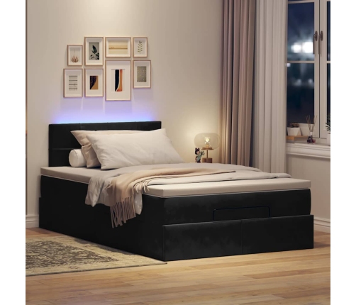 Cama otomana con colchón y LED terciopelo negro 120x190cm