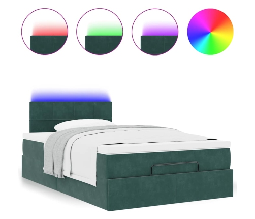 Cama otomana con colchón&LED terciopelo verde oscuro 120x190cm