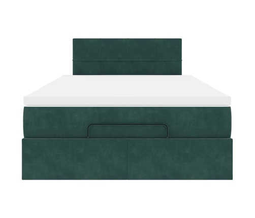 Cama otomana con colchón&LED terciopelo verde oscuro 120x190cm
