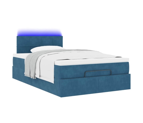 Cama otomana con colchón y LED terciopelo azul oscuro 120x190cm