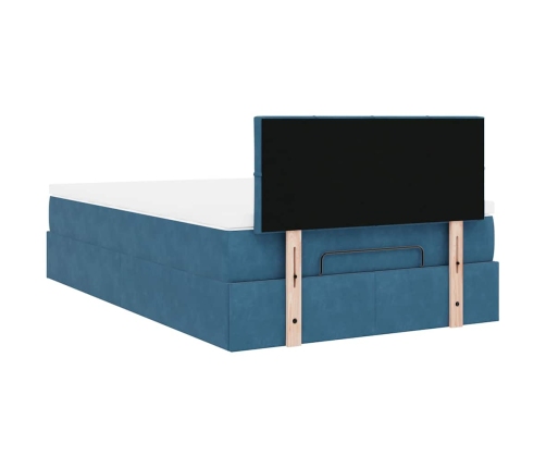 Cama otomana con colchón y LED terciopelo azul oscuro 120x190cm