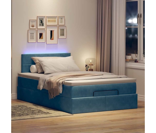 Cama otomana con colchón y LED terciopelo azul oscuro 120x190cm