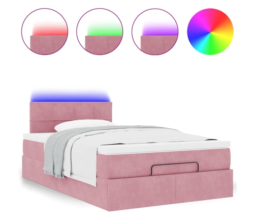 Cama otomana con colchón y LED terciopelo rosa 120x190cm