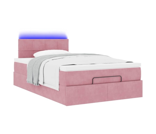 Cama otomana con colchón y LED terciopelo rosa 120x190cm