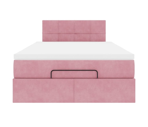 Cama otomana con colchón y LED terciopelo rosa 120x190cm