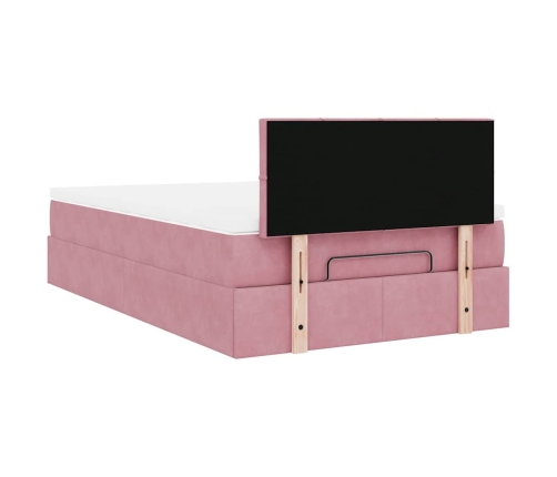 Cama otomana con colchón y LED terciopelo rosa 120x190cm