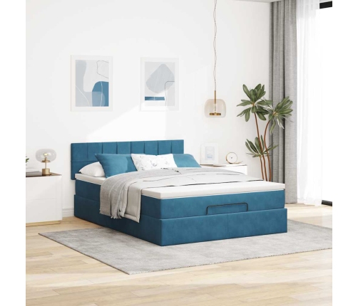 Estructura de cama otomana con colchón terciopelo azul oscuro