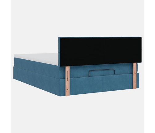 Estructura de cama otomana con colchón terciopelo azul oscuro