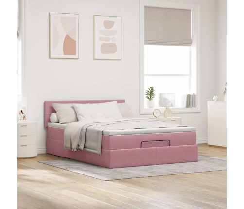 Estructura cama otomana con colchón terciopelo rosa 140x190 cm