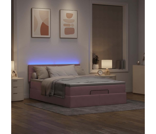 Estructura cama otomana con colchón terciopelo rosa 140x190 cm