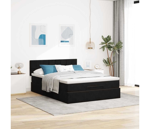 Estructura cama otomana colchón terciopelo negro 140x200cm