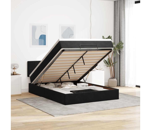Estructura cama otomana colchón terciopelo negro 140x200cm