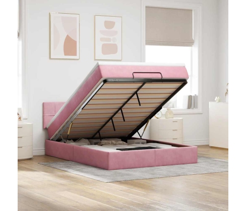 Estructura cama otomana colchón terciopelo rosa 140x200cm