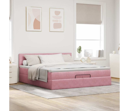 Estructura de cama otomana colchones terciopelo rosa 200x200cm