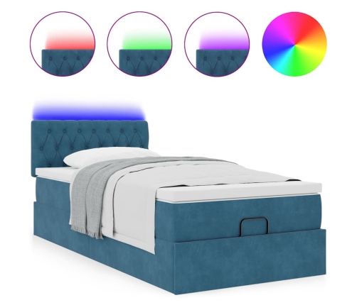 Cama otomana con colchón y LED terciopelo azul oscuro 80x200 cm