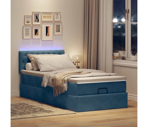 Cama otomana con colchón y LED terciopelo azul oscuro 80x200 cm