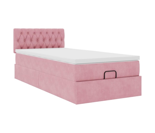 Cama otomana con colchón y LED terciopelo rosa 80x200 cm