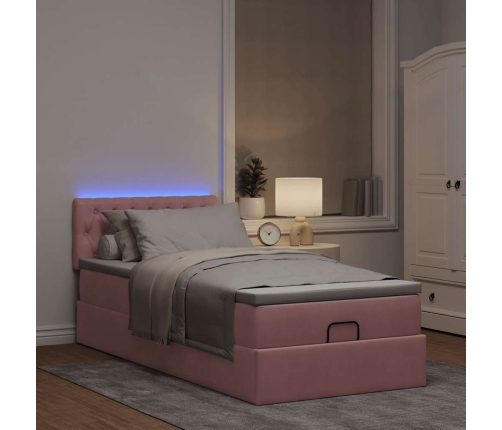 Cama otomana con colchón y LED terciopelo rosa 80x200 cm