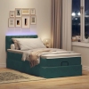 Cama otomana con colchón y LED terciopelo verde oscuro 90x200cm