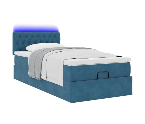 Estructura de cama otomana colchón terciopelo azul oscuro