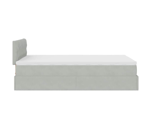 Cama otomana con colchón y LED terciopelo gris claro 120x190 cm