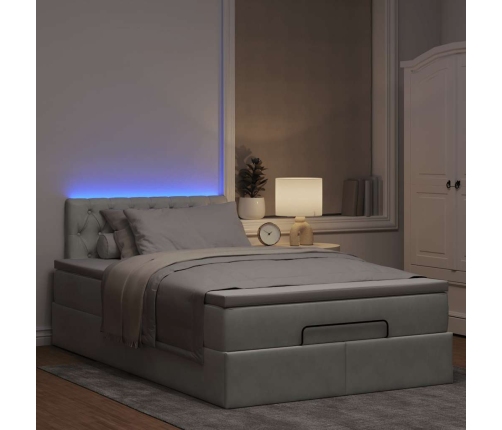 Cama otomana con colchón y LED terciopelo gris claro 120x190 cm