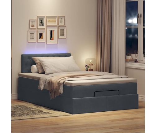 Cama otomana con colchón y LED terciopelo gris oscuro 120x190cm