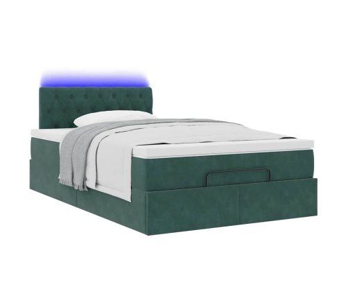 Cama otomana con colchón&LED terciopelo verde oscuro 120x190cm