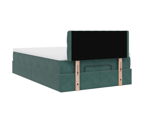 Cama otomana con colchón&LED terciopelo verde oscuro 120x190cm