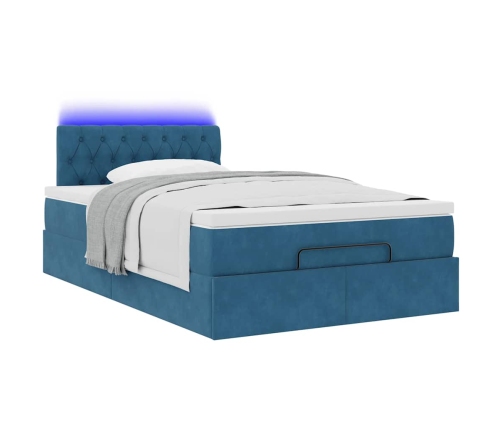 Cama otomana con colchón y LED terciopelo azul oscuro 120x190cm