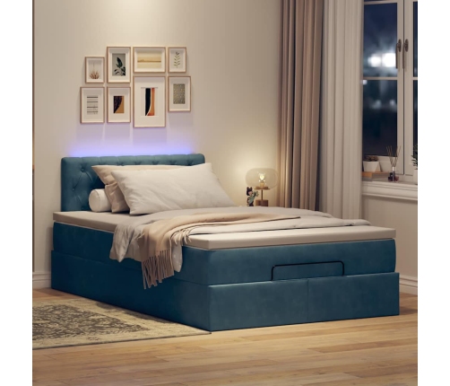 Cama otomana con colchón y LED terciopelo azul oscuro 120x190cm