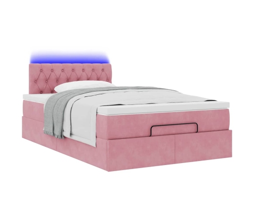 Cama otomana con colchón y LED terciopelo rosa 120x190cm