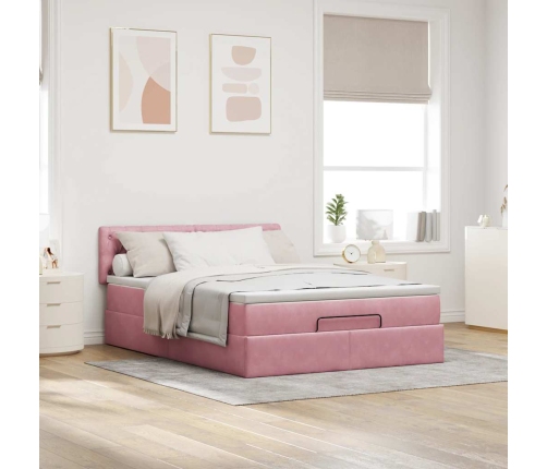 Estructura cama otomana colchón terciopelo rosa 140x200cm