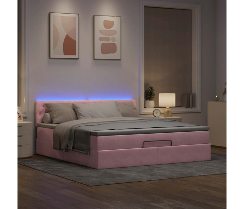 Estructura cama otomana con colchón terciopelo rosa 160x200 cm