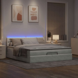 Estructura cama otomana colchones terciopelo gris claro