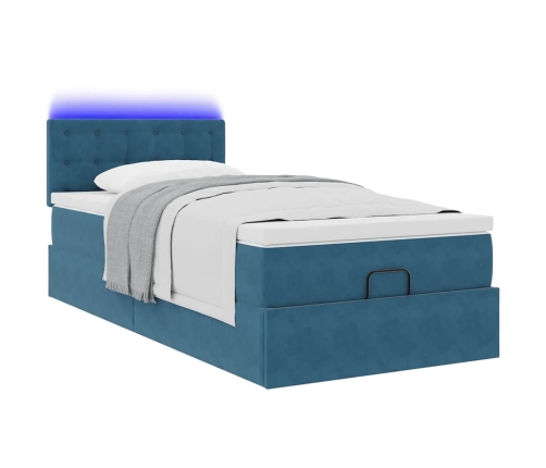 Cama otomana con colchón y LED terciopelo azul oscuro 80x200 cm