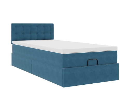 Cama otomana con colchón y LED terciopelo azul oscuro 80x200 cm