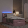 Cama otomana con colchón y LED terciopelo rosa 80x200 cm