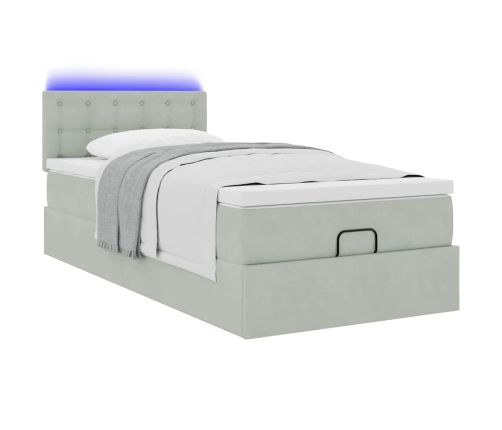 Estructura cama otomana colchón terciopelo gris claro 90x200cm