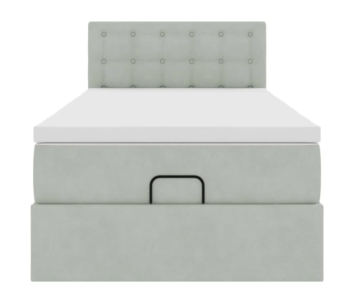 Estructura cama otomana colchón terciopelo gris claro 90x200cm